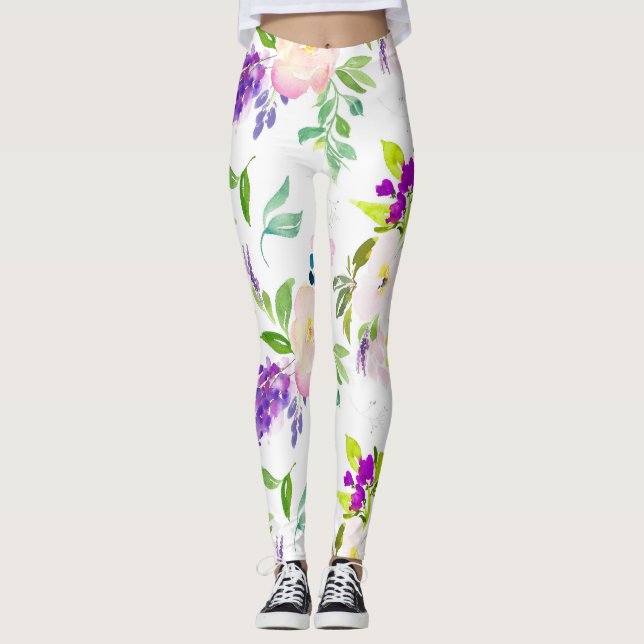Leggings Dainty Aquarelle Fleurs | Peonies et Wisterias (Devant)