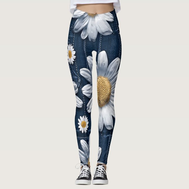 Leggings Daisies sur Denim (Devant)