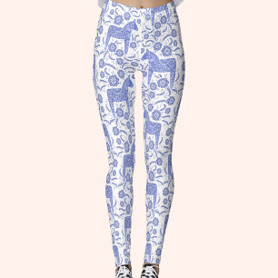 Leggings Dala Horse Suédois Indigo et Motif blanc