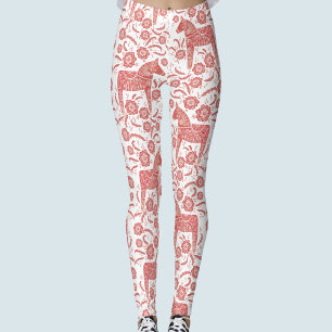 Leggings Dala Horse suédois Motif rouge et blanc
