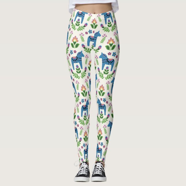Leggings Dala suédois Chevaux bleu (Devant)