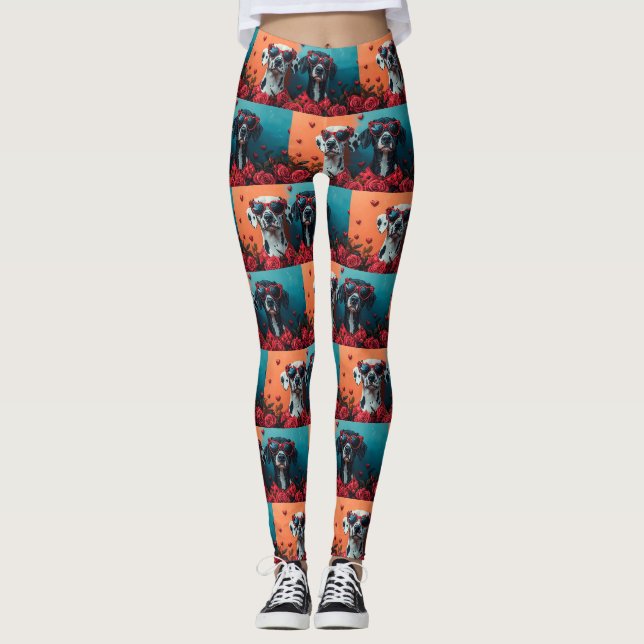 Leggings Dalmatien avec des roses du coeur Saint-Valentin  (Devant)