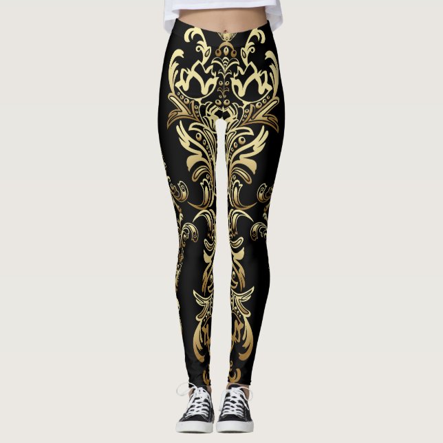 Leggings Damas d'or, Motif floral arabesque. (Devant)