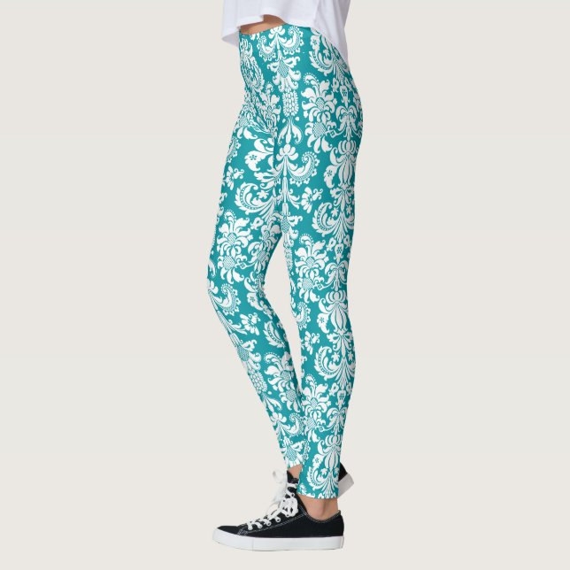 Leggings Damas florales blanches et turquoise (Gauche)