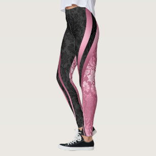 Leggings Damas florales noires et roses Conception géométri