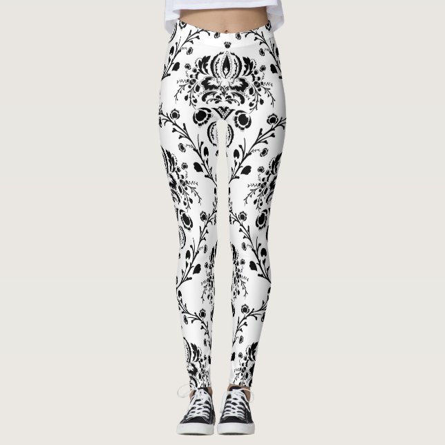 Leggings Damask blanc et noir (Devant)