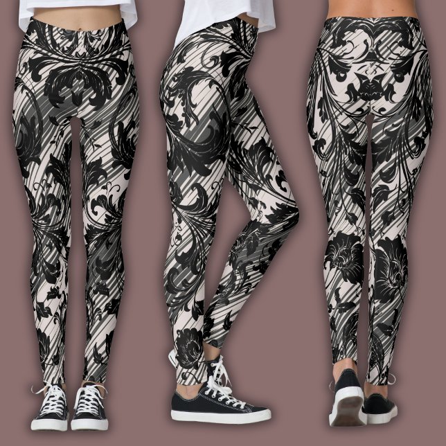 Leggings Damask Pattern | Black & Natural Beige (Créateur téléchargé)