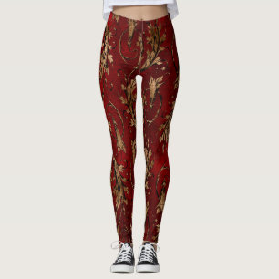 Leggings damasques rouges et dorés