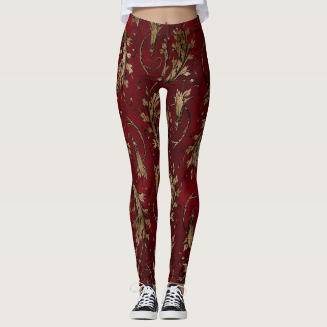 Leggings damasques rouges et dorés (Devant)