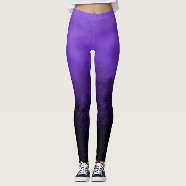 Leggings Damassé Glamour de Mode Nuageux Fumé Violet (Devant)
