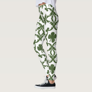 Leggings Damassé verte et blanche avec des shamrocks