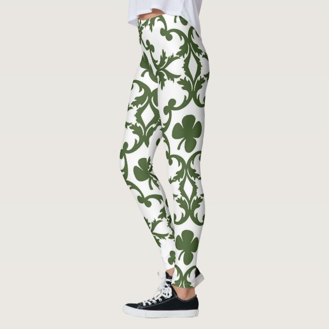 Leggings Damassé verte et blanche avec des shamrocks (Gauche)