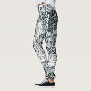 Leggings Dame médiévale et chevalier à cheval noir blanc