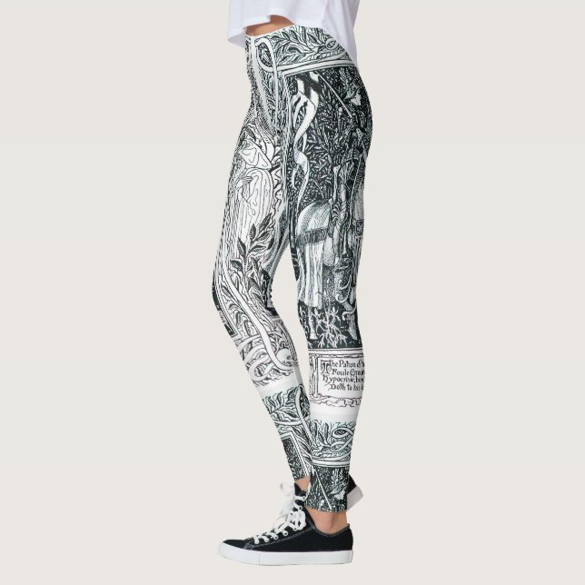 Leggings Dame médiévale et chevalier à cheval noir blanc (Gauche)