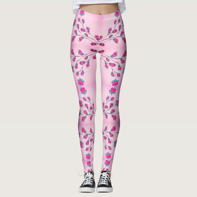 Leggings Dames au coeur rose (Devant)