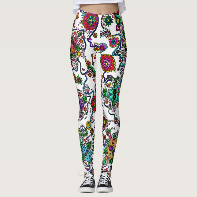 Leggings Dames Motifs de crâne de sucre (Devant)