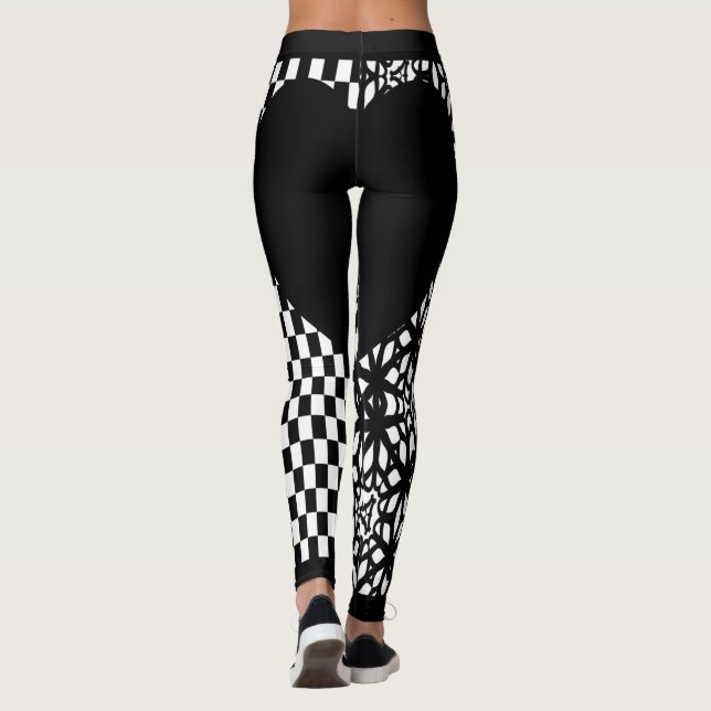 Leggings Dames noires et Cœur de dentelle (Dos)