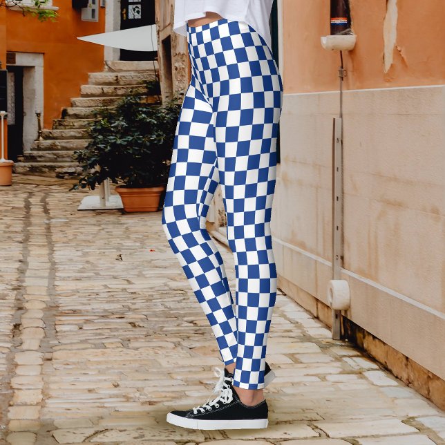 Leggings Damier bleu marine blanc (Checkerboard Navy Blue White Leggings)