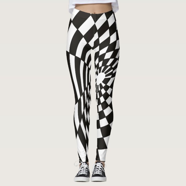 Leggings Damier déformé en noir et blanc (Devant)