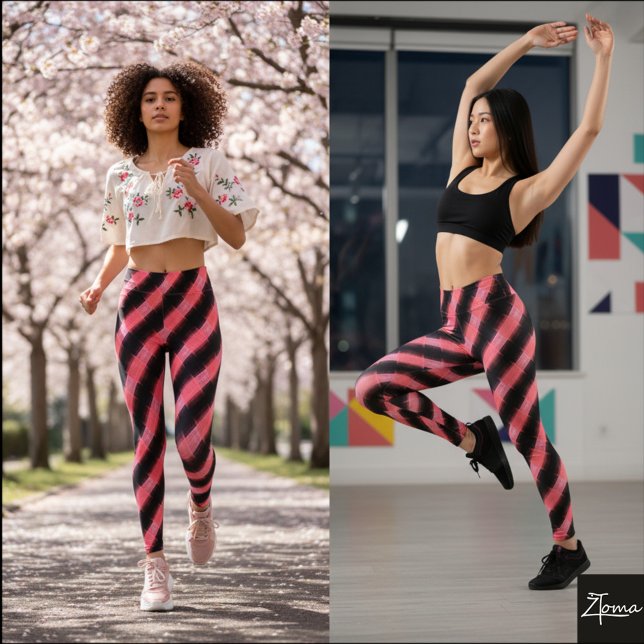 Leggings Damier diagonal cyber glitch rose noir (Créateur téléchargé)