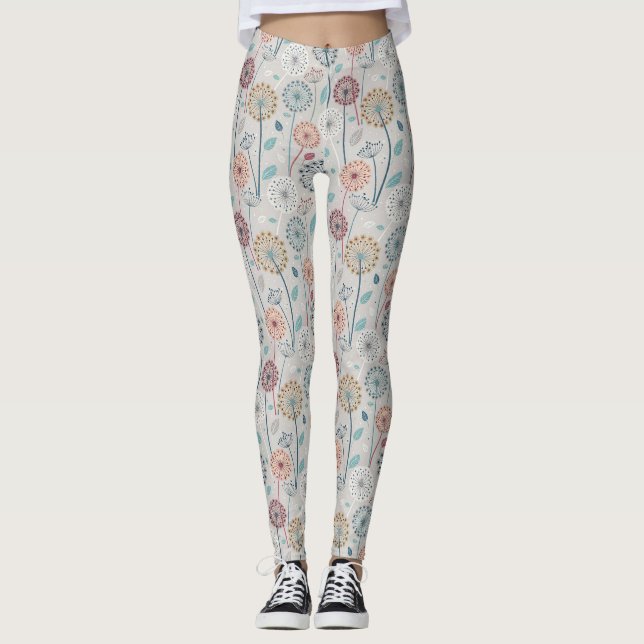 Leggings Dandelion Whimsical - Rouge, Jaune, Blanc & Turquo (Devant)