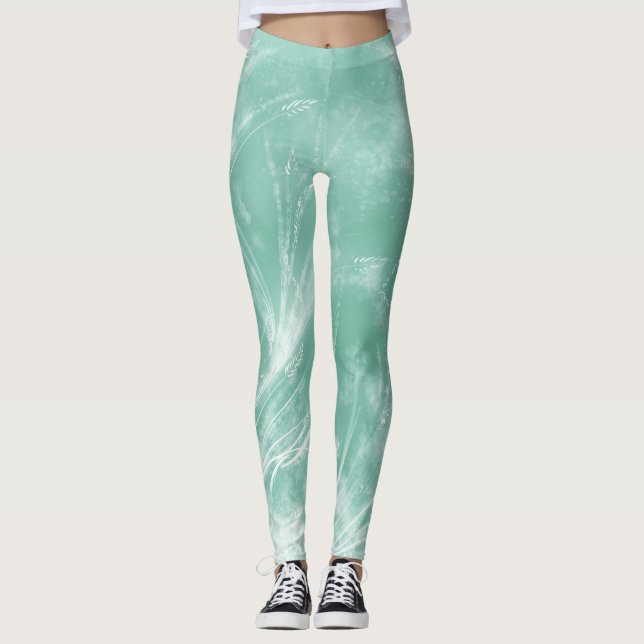Leggings Dandelions Abstraits et lucioles Vert (Devant)