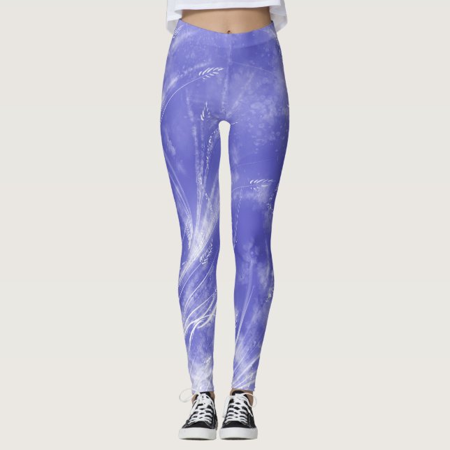 Leggings Dandelions et lucioles bleus Abstraits (Devant)