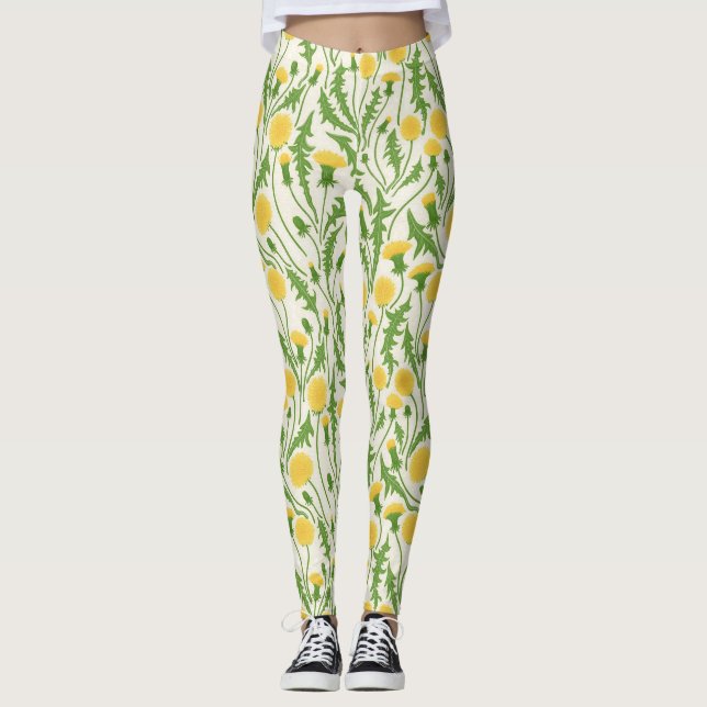 Leggings Dandelions, vert, jaune et blanc (Devant)
