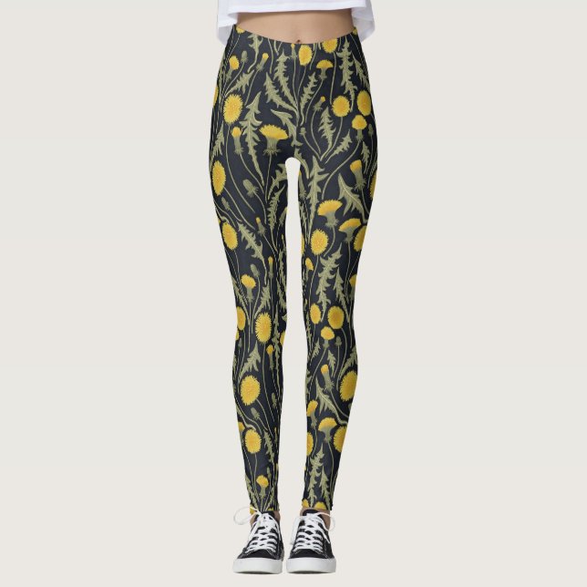 Leggings Dandelions, vert, jaune et noir (Devant)