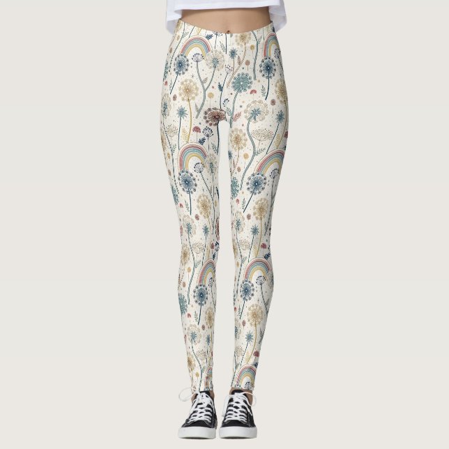 Leggings Dandelions Whimsical Rainbow et Botanical (2) (Devant)