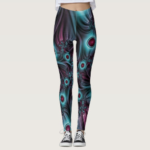 Leggings Dans la profondeur Bleu rose Abstrait Fractal Art
