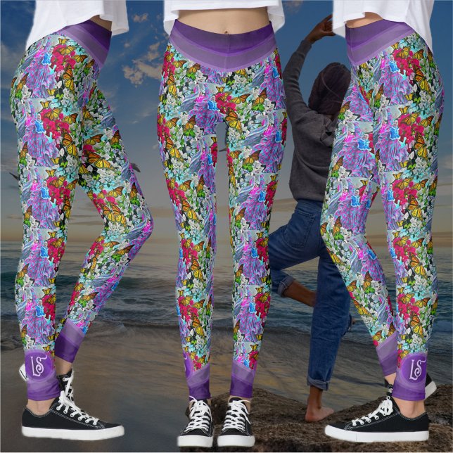 Leggings Danse à motifs avec fleurs et papillons PV01 (Créateur téléchargé)