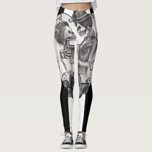 Leggings Danse de mariage d'amour de squelette rayé