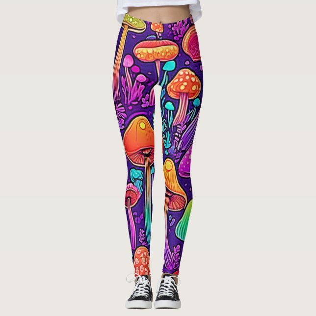 Leggings Danse des champignons du néon fleuri (Devant)