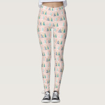 Leggings d'arbre de Noël rose Whimisical