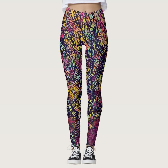 Leggings d'arbre en fleurs de mosaïque stylisée (Devant)