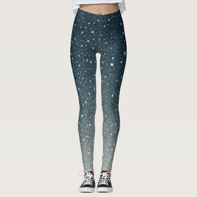 Leggings Dark Azure Grey Sparkling Glitter Gradient Pattern (Devant)