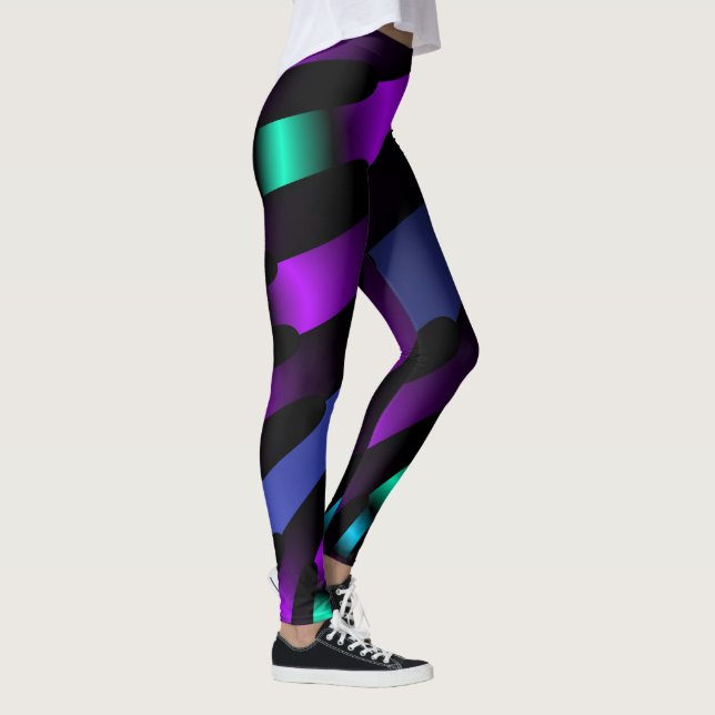 Leggings Dark beautiful colors neon glowing ribbon stripes (Droite)