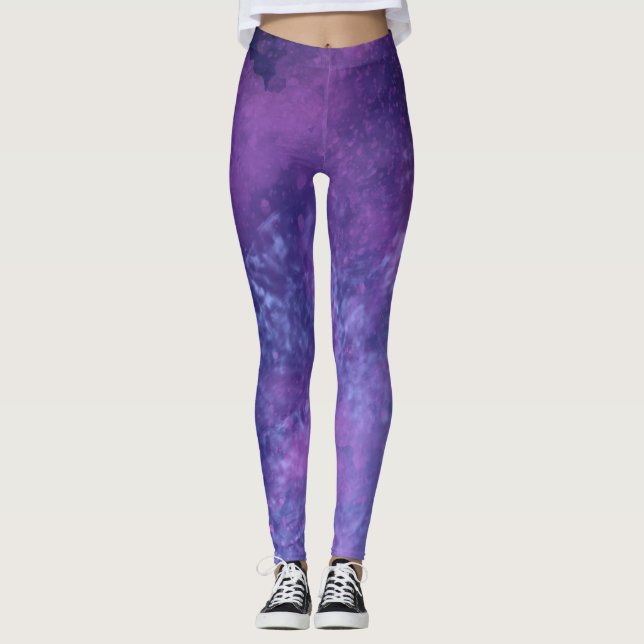 Leggings Dark Dream, effet peinture éclatant nuages violet (Devant)