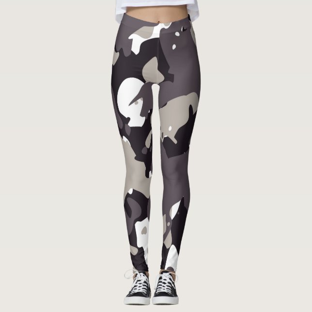 Leggings Dark Gray Black And White Camouflage PatteLeggings (Devant)