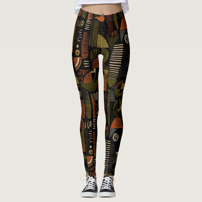 Leggings Dark Mid Century Geometric Pattern (1) (Devant)