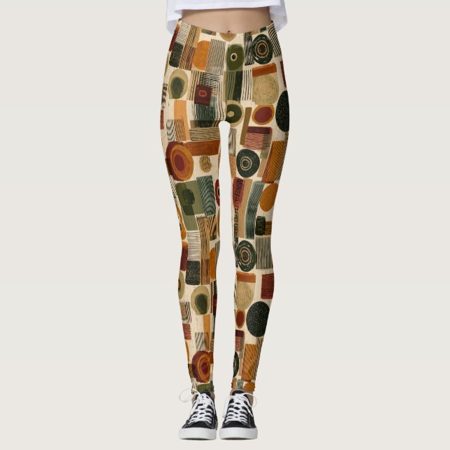 Leggings Dark Mid Century Geometric Pattern (2) (Devant)