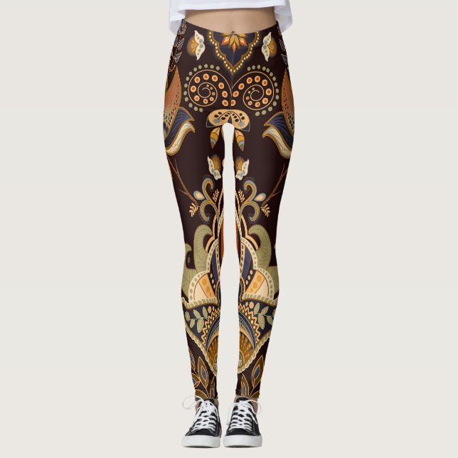 Leggings Dark Paisley : Floral Indian Seamless. (Devant)