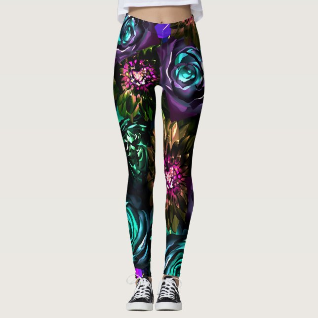 Leggings Dark Wonderland Gras Glamor Floral Fleurs (Devant)