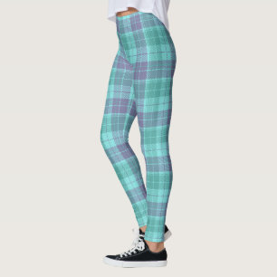Leggings d'art bleu violet d'Aqua Plaid Retro