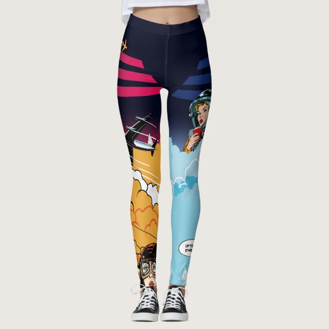 Leggings d'art de la bande dessinée Retro Flight (Devant)