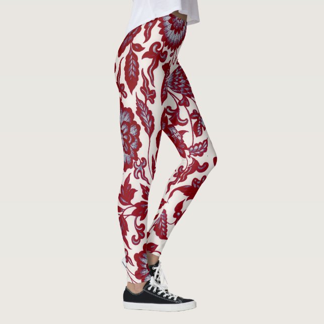Leggings d'Art Floral Rouge et Bleu de style vinta (Droite)