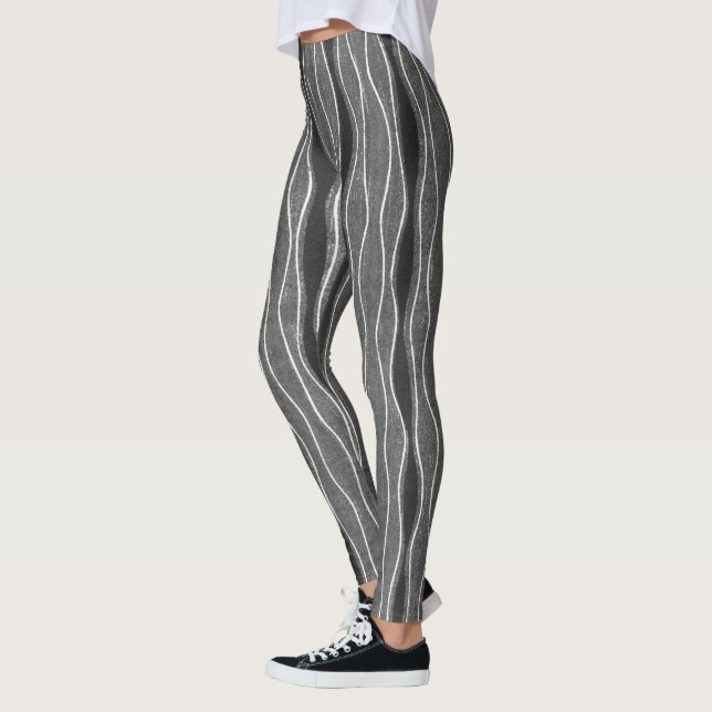 Leggings d'art gris et noir ondulé (Gauche)
