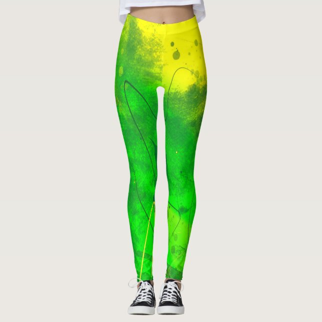Leggings D'Art Vert Et Jaune (Devant)