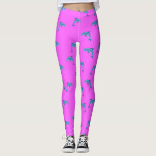 Leggings Dauphins bleus sur rose, thème animal, dessin anim